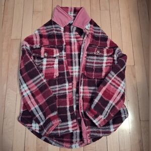 Arizona Jean Company Plaid Teddy Jacket - Pink and White